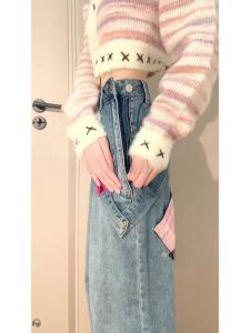 plus Size Side Zipper Wide Leg Jeans Womens Autumn Winter Loose Drapey Straight Leg Trousers American Style Low Waist Denim