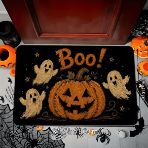 VIKAMA Boo Ghost Pumpkin Welcome Mat Indoor Outdoor Entrance Doormat Kitchen Bedroom Bathroom Entryway Rug Halloween Home Decor