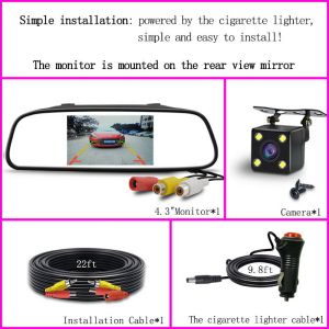 HD Easy To Install 4.3 Inch Mirror Monitor Vehicle Parking Backup Camera Night Vision Reverse Image Rear View Video Display