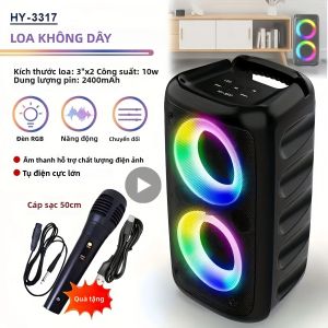 Loa Bluetooth Karaoke Di Động Có Đèn LED Micro Không Dây Đài FM Đèn Máy Hộp Âm Thanh Âm Nhạc Loa Siêu Trầm Chức Năng TWS