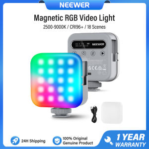 NEEWER ไฟวิดีโอ RGB แม่เหล็ก ไฟ LED มินิ RGB 360° สำหรับกล้อง CRI96+ 2500-9000K 18 ฉาก 3 ช่องระบายความร้อน และแบตเตอรี่ 1/4 นิ้ว 2000mAh BL60C