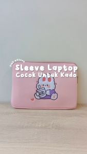 Sleeve Pouch Sarung Tas Bag Case Ipad Tab Tablet Macbook Air Pro Laptop Asus Acer Lenovo HP Huawei 11 12 13 14 15 inch Motif Gambar Kartun Rabbit Bunny Kelinci Warna Hitam Black Kuning Yellow Pink Cute Murah Korean Model Premium Untuk Kuliah Kerja Sekolah