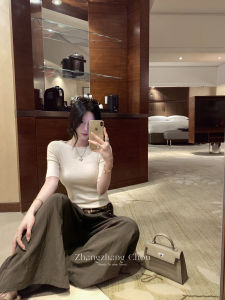 Bianca Pure Color Mid-Sleeve Wool Knitted Sweater Womens Slim Fit Autumn Versatile Base Layer Top Korean Style Commute Fashion