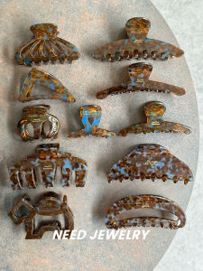 South Korea Fancy Gold Standard Acetate Updo Shark Clip Hair Accessories Ins Floral Blue Brown Series Large Grip Women