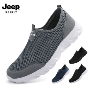Jeep Mens Shoes Summer Breathable Sports Casual Shoes Mesh Shoes Large Size Soft Bottom Middle-Aged and Elderly Cloth Shoes Lazy Shoe