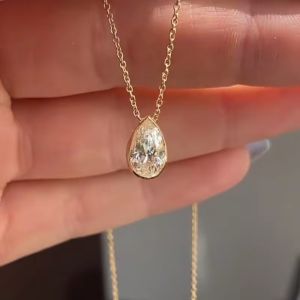 Huitan Trendy Teardrop Shaped Pendant Necklace for Women with Shiny CZ Versatile Design Daily Wear Accessories Statement Jewelry