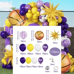 110pcs Purple and Yellow Balloon Garland Arch Set Suitable for Sports Themed Basketball Birthday Graduation Party Decoration