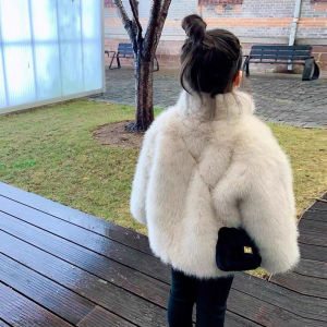 Thickened Fur Coat for Girls Autumn Winter Clothes Stand Collar Baby Animal Plush Little Girl Fashionable Water Rabbit Velvet Cotton Jacket
