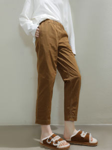 Miccbeirn | New Cotton Casual Pants Womens Slim Straight Leggings Nine Points Elastic Waist Yellow Carrot Pants Autumn Comfortable Trousers