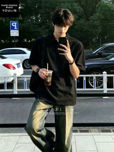 YOULIN | Cleanfit Style Mens Polo Shirt Black Heavy Duty Short Sleeve