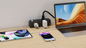 9-in-1 Desk Clamp Power Strip with 6 AC Outlets 2 USB-A & 1 USB-C Ports 2 Meters Extension Cord Surge Protector Flat PlugFireproof