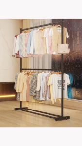 ราวเเขวนผ้า ราวตากผ้า ราวเเขวนผ้าเหล็ก ราว 2ชั้น โครงเหล็กเเข็งเเรง เเขวนได้ 50 ตัว พร้อมส่ง JC