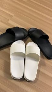Sandal Slop Polos Karet Hitam Putih Pria Sendal Slip On Selop Polos Ful Karet Luar Ruang Dalam Ruangan Shoes