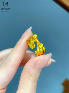 2024 New Vintage Wide Face Sand Gold Butterfly Knot Ring Adjustable Open Princess Style Womens Fashion Jewelry Accessory