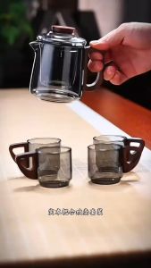 Ấm và Ly Pha Trà Thủy Tinh Có Lõi Lọc Quai Gỗ Thể Tích 500ml (Phân loại Ám và Ly tách lẻ bán riêng)