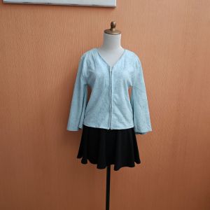 atasan wanita tekstur biru muda pastel M L lengan batwing vneck cute blouse