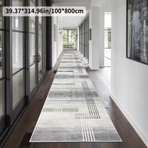 VIKAMA Minimalist Grey Geometric Extra Long Runner Rug Non Slip Hallway Corridor Entryway Decor Floor Mat