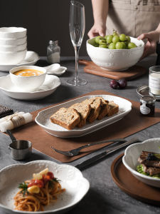 French Relieve Ceramic Plate Rice Bowl Dining Set Combination 2025 New Fish Plate Dishwasher Safe round Plate Home Use