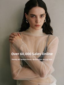 Cloud Style Pleated Half-High Collar Mesh Long Sleeve Blouse