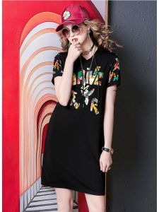 Summer Short Sleeve Hooded Dress Casual Slimming New Style T-Shirt Dress Womens Fashion Fincas Shark 2024 Mid-Length A-Line Skirt