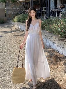CHOEFULYN | French White Lace Backless Halter Dress