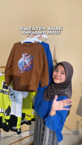 7hanz - Sweater Anak Laki-Laki Motif Embos Seri Dino Lengan Panjang Roundneck Baju Luaran Anak 14 Tahun