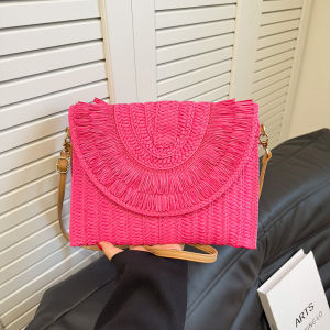 Straw Handmade Weave Clutch Bag Solid Color Pouch Purse Female Summer Flap Bohe Beach Wallets Crossbody Bag
