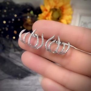 Huitan Hợp Thời Trang Nhiều Lớp Móng Vuốt Bông Tai Nữ Bạc Đính Đá Cubic Zirconia Thời Trang Xỏ Lỗ Tai Phụ Kiện Hình Học Hợp Kim Đồng