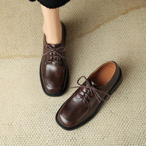 Leather Retro Style Women's Shoes: Oxford Derby Shoes with Buckle & Thick Heel Loafers