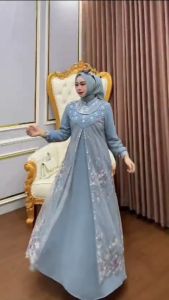 Gamis Wanita Terbaru Rihanna Dress Bahan Ceruti Babydoll Mix Tille Garden Premium Aplikasi Swarovski