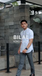 Coop Design - Bilal Koko Bordir Kerah Changi Collarless Katun Pria Kurta Lengan Pendek