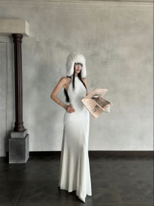 VENUIE | Elegant Neck Tie Slimming Fish Tail Maxi Dress