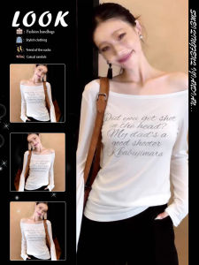 White Letter Print Slim Fit Long Sleeve T-Shirt