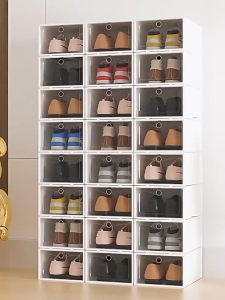 6PCS Big Size Shoe Box Storage Organizer Hard Plastic Foldable Transparent Clear Shoe Box Stackable Candy Color Shoe rack