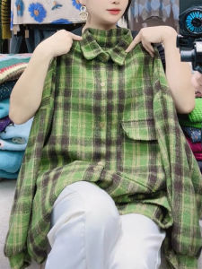 QINGNAER | High Quality Vintage Plus Size Green Checkered Polo Neck Wool Shirt
