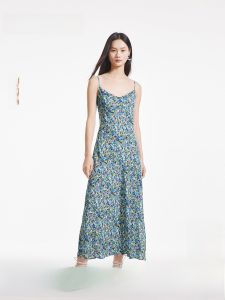 Vero Moda | Spaghetti Strap Hollow Back Bind Belt Print Holiday Dress