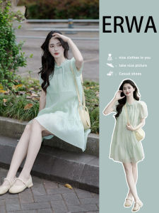 Elegant Chinese Style Bubble Sleeve Dress Womens Summer Unique Gentle Light National Style Button Skirt High Waist A-Line Dress
