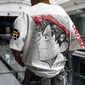 Bandai | One Piece Luffy Printed Cotton Short Sleeved Loose Fitting Mens and Womens Summer Breathable Sports Round Neck T-shirt