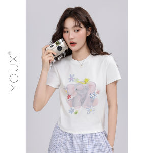 YOUXIANG | Áo Thun In Hình Voi Hoạt Hình