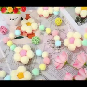 1pc Felt Flower Garland Cute Colorful Handmade Exquisite Beaded Banner Boho Hanging Decoration Home Spring Party Supplies