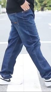 Plus Size Large Stretchable High Waist Thin Jeans for Men Fat Straight Loose Elastic Menswear Pants Denim Trouser Clothing