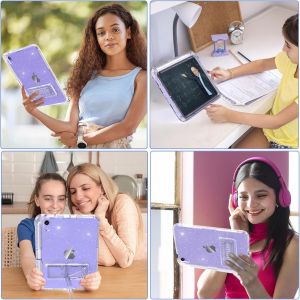 Case for iPad mini A17 Pro for iPad mini 7th/6th Generation Case 8.3 inch 2024/2021 with Pencil Holder/Stand Slim Clear Glitter Dual Layer Hybrid Hard PC Soft TPU Shockproof Protective Case for iPad Mini 7/6