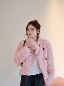 Hi.Nin Hangzhou 100 Wool 2024 Winter New Lamb Fur Skin Integrated Fur Coat Women Loose Short Korean Style Commute