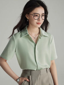YAOMUHUA | French Luxury Green V-Neck Short Sleeve Summer New Arrival Shirt for Work & Interviews