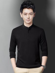 ROMON | Lormen Mens Long Sleeve T-shirt Casual Stand Collar Solid Color Polo Shirt Autumn Spring New Style Underwear Top Fashion Urban