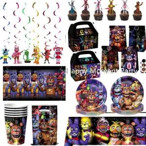 FNAF Five Nights Freddyed Birthday Party Decoration Tablecloth Cup Plate Napkin Backdrop Baby Shower Bear Party Favors Supplies