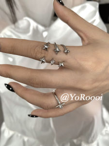 YoRoooi Korean Style Minimalist Atmosphere Unique Frosted Four-Pointed Star Ring Adjustable Ring for Women Fresh out Fashion Jewelry