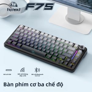 FreeWolf F75 Bàn Phím Cơ Chơi Game RGB Không Dây Với Núm Kim Loại Trao Đổi Nóng 4000 MAh Công Suất Cao Cho Máy Tính Để Bàn Laptop Máy Tính Bảng
