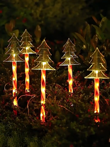 JIOR christmas lights solar power 5 IN 1 Waterproof Christmas Decoration Models IP65 Waterproof Warm light Stake Lights 8-Lighting Modes Lawn Lights For Pathway Lawn Yard Christmas Decor