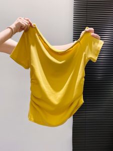 LUOSHAO | Asymmetrical Off-Shoulder Short Sleeve T-Shirt Slim Fit Crop Top